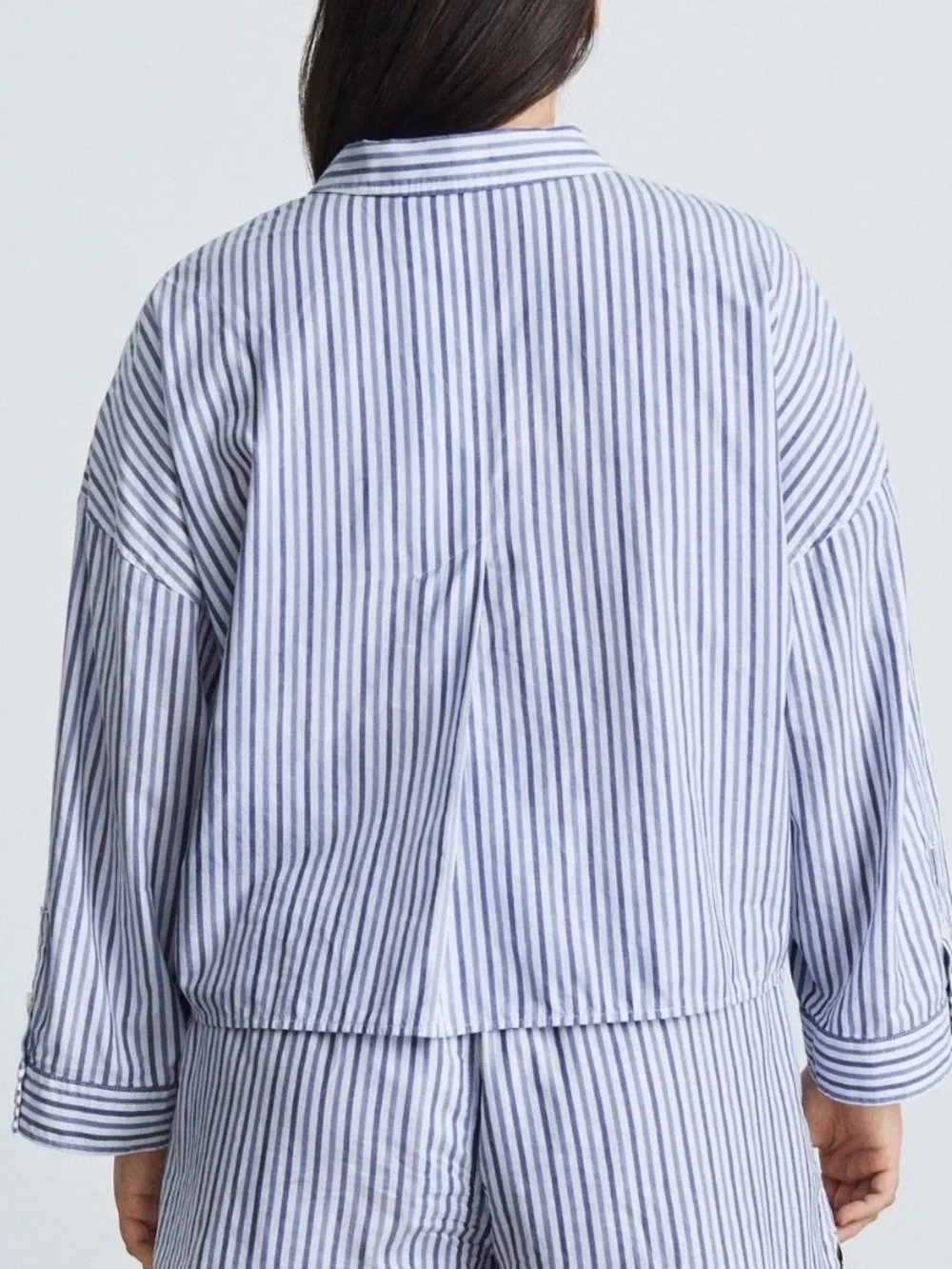 Everlane Cropped Striped Cotton Button Down The Woven PJ Top NWT Small - Picture 2 of 13